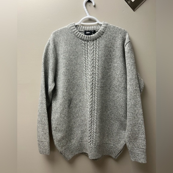 Zara Grey Ribbed Cotton Knit Sweater - Picture 1 of 4
